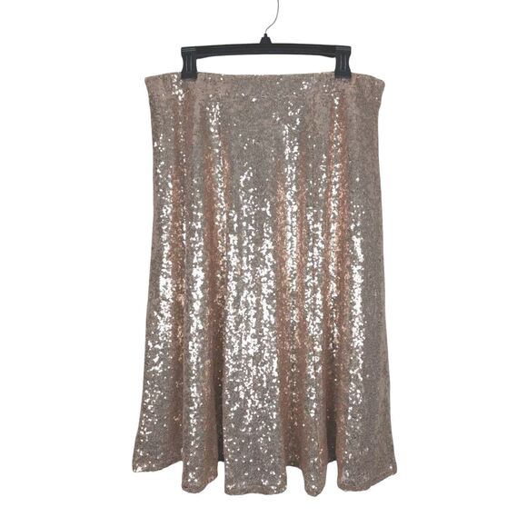 Torrid 0 Womens Champagne Gold Sequin Midi Skirt Elastic Waist Size Large - Picture 7 of 16